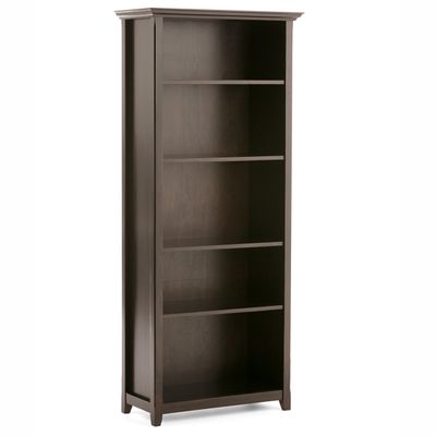 SIMPLIHOME Amherst Bookcase - 70 inch Tall 5-Shelf Solid Wood Bookshelf in Hickory Brown, Transitional Storage for Living Room, Study Room or Office with Adjustable Shelves and Tapered Legs