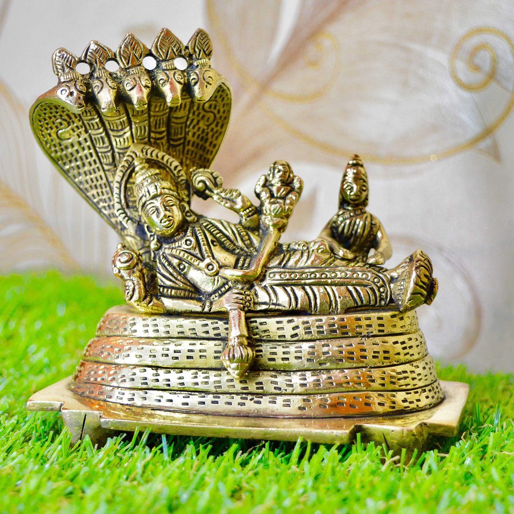 Aakrati Vishnu Laxmi Sitting On Sheshnag - Lord Narayan Rest in Vainkunt Dham Metal Idol 4.5 inch