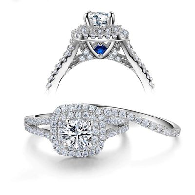 Bansriracha 925 Sterling Silver Women's Wedding Ring Sets Victorian Style Blue Side Stones Classic Jewelry for Women (6)