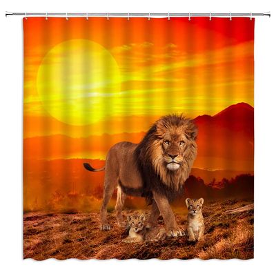 Lion Shower Curtain Lion Prairie Animal Sunset Sun Golden Cloud Orange Bathroom Curtains Decor Polyester Fabric Waterproof 70 x 70 Inches Include Hooks