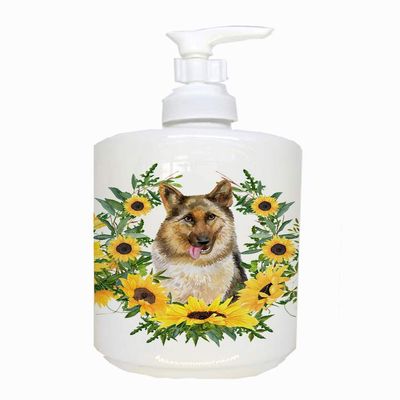 Caroline's Treasures CK2846SOAP German Shepherd in Sunflowers Ceramic Soap Dispenser Hand Soap Dispenser Pump Bottles for Bathroom Kitchen, Empty Refillable Liquid Soap Container