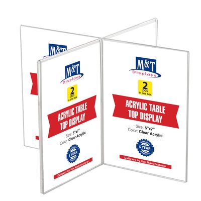 M&T Displays Cross Frame Tabletop 4x(5x7) Inch Picture Sign Menu Holder Acrylic Advertisement Frame for Restaurant Cafe Store Office Wedding Party Event (2 pack)