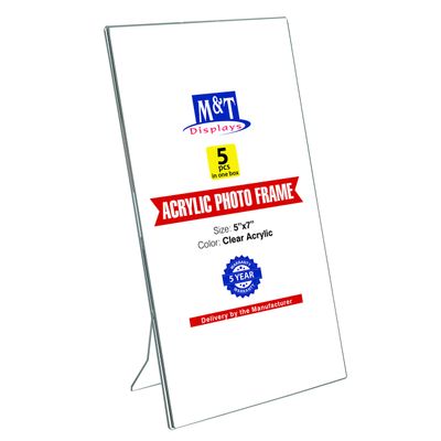 M&T Displays Clear Acrylic Photo Frame 5x7 inch Picture Sign Holder Portrait Desktop Table Stand Desk Menu Advertising Flyer for Restaurant Hotel Office (5 pack)