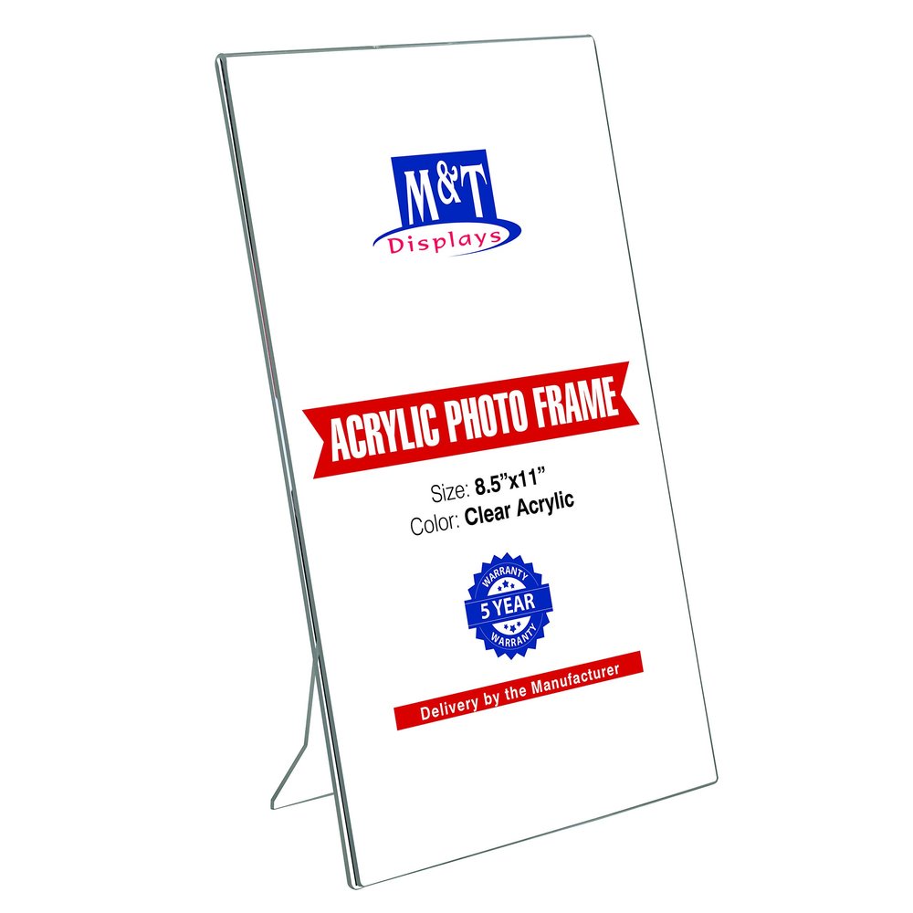 M&T Displays Clear Acrylic Photo Frame 8.5x11 inch Picture Sign Holder Portrait Desktop Table Stand Desk Menu Advertising Flyer for Restaurant Hotel Office