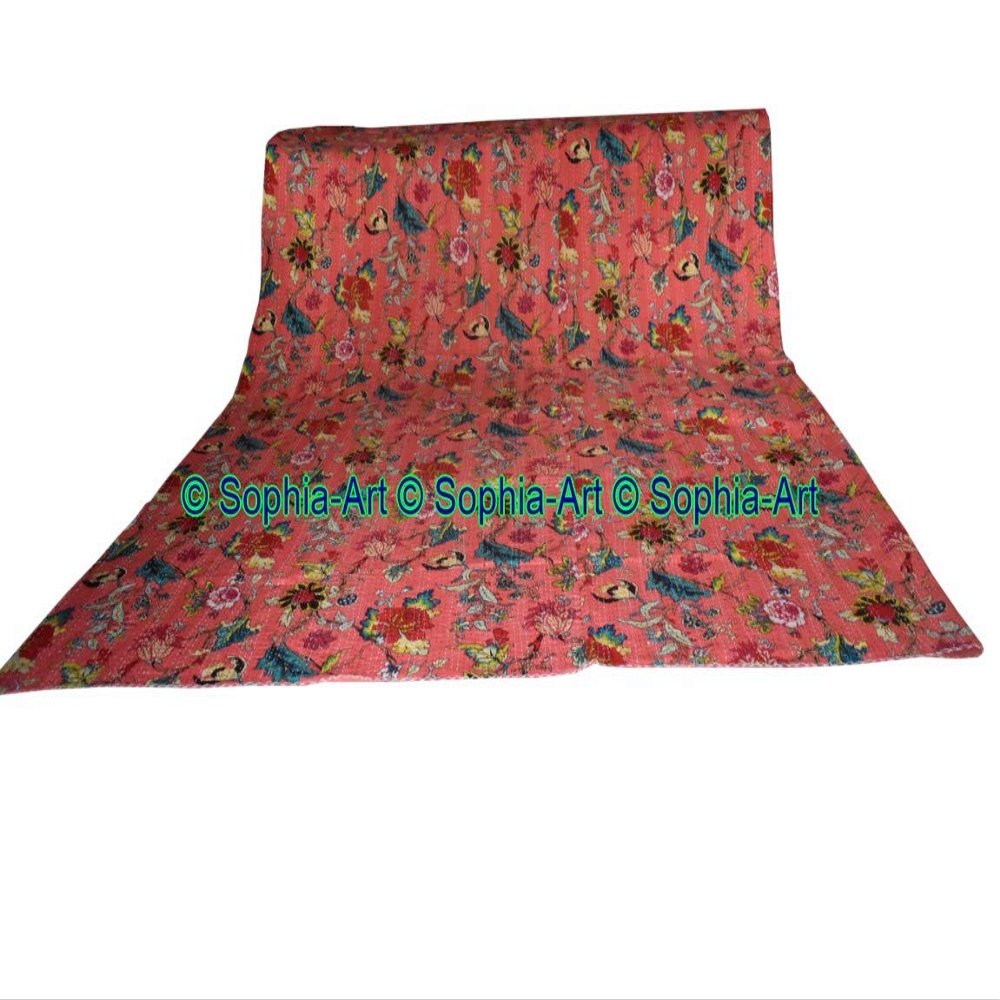 Sophia-Art 100% Cotton Blanket Bedding Patchwork Kantha Bedspread Bohemian Blanket Bed Handmade Reversible Cover Throw Quilt Cotton Blanket Gudari Queen Size 90x108 Inches (Design 04)