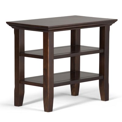 SIMPLIHOME Acadian Narrow Side Table - 14 inch Wide Solid Wood Rectangular End Table with 2 Open Shelves in Brunette Brown, Transitional Lamp Stand or Nightstand for Living Room or Bedroom