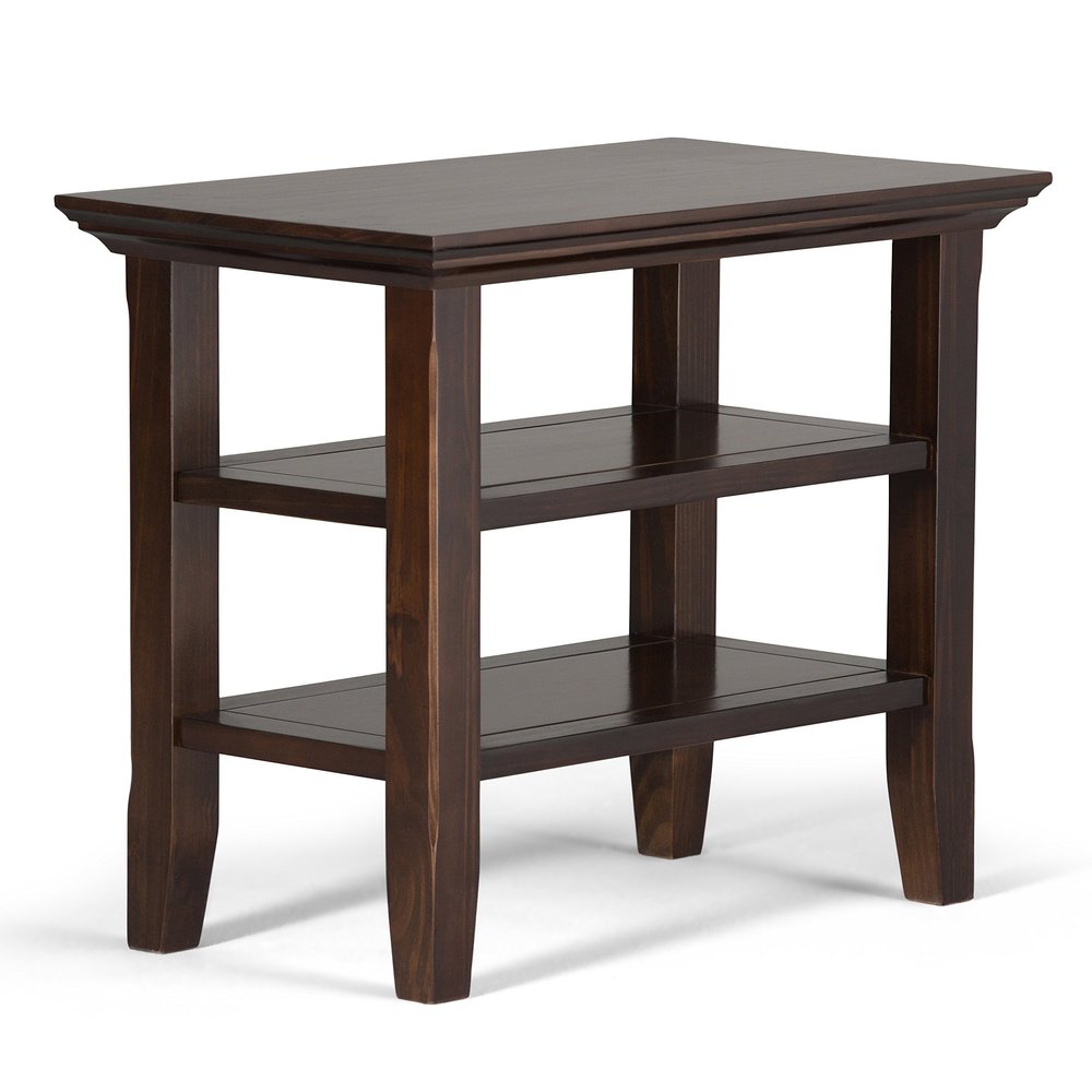 SIMPLIHOME Acadian Narrow Side Table - 14 inch Wide Solid Wood Rectangular End Table with 2 Open Shelves in Brunette Brown, Transitional Lamp Stand or Nightstand for Living Room or Bedroom