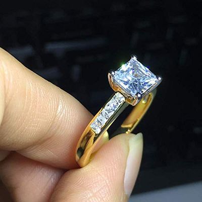 Bansriracha 2 Carat Solitaire Engagement Ring 925 Sterling Silver Gold Color Princess Cut SONA NSCD Stone Ring for Women Wedding (5)