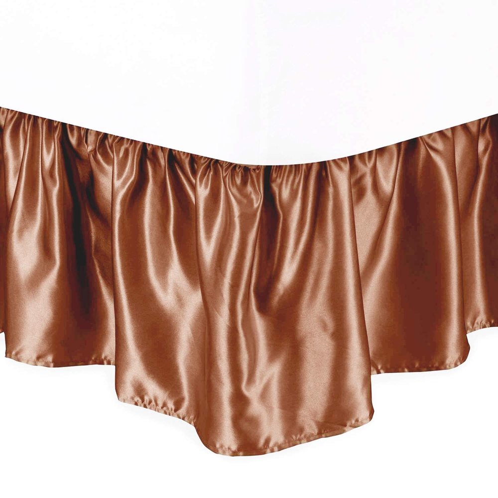 Amuze Bedding Fade Resistance Smooth Satin Silk 1 PC Dust Ruffle Bed Skirt 16 inch Drop (Brick Red, Twin Size) Fully Elastic for Easy Fit Single Ruffled Bedskirt