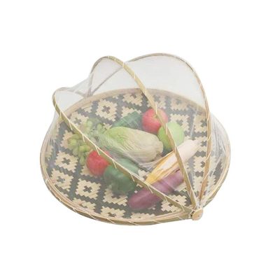 Food Serving Tent Basket - BESTCHANCEUS Hand-Woven Bamboo-Serving-Basket Dustproof-Bug-Proof Mosquitoesor Vegetable Fruits Food Meals Black Round Dia.30cm