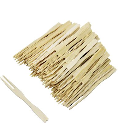BetterJonny 300 Pack Bamboo Disposable Cutlery - Two Prong Skewers, Blunt End Toothpicks, Mini Cocktail Tasting Forks, Fruit Food Picks for Party, Banquet, Buffet, Catering, Daily Life