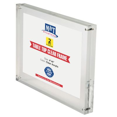 M&T Displays Clear Acrylic Photo Frame 4x6 inch Picture Sign Holder Portrait Landscape Desktop Tabletop Brochure Advertising Leaflet Certificate Stand for Restaurant Hotel Office (2 pack)