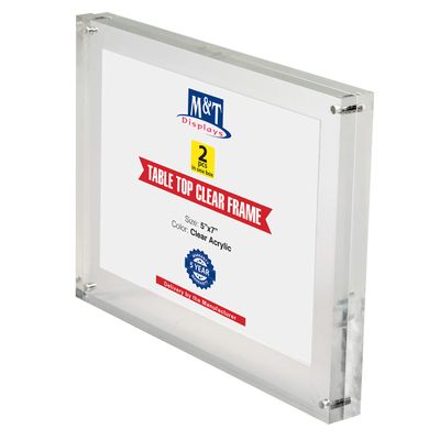 M&T Displays Clear Acrylic Photo Frame 5x7 inch Picture Sign Holder Portrait Landscape Desktop Tabletop Brochure Advertising Leaflet Certificate Stand for Restaurant Hotel Office (2 pack)