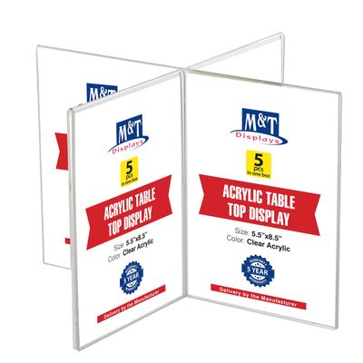 M&T Displays Cross Frame Tabletop 4x(5.5x8.5) Inch Picture Sign Menu Holder Acrylic Advertisement Frame for Restaurant Cafe Store Office Wedding Party Event (5 pack)