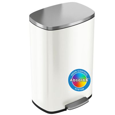 iTouchless 13.2 Gallon Step Trash Can with Odor Control Filter, Stainless Steel Kitchen Garbage Can, 50 Liter, Silent Soft-Close Step Pedal, Fingerprint-Proof, Ivory White