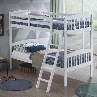 Costzon Twin Over Twin Bunk Beds, Convertible Into Two Individual Solid Rubberwood Beds, Children Twin Sleeping Bedroom Furniture w/ 1 Pcs of Ladder and Safety Rail for Kids Boys & Girl (White)