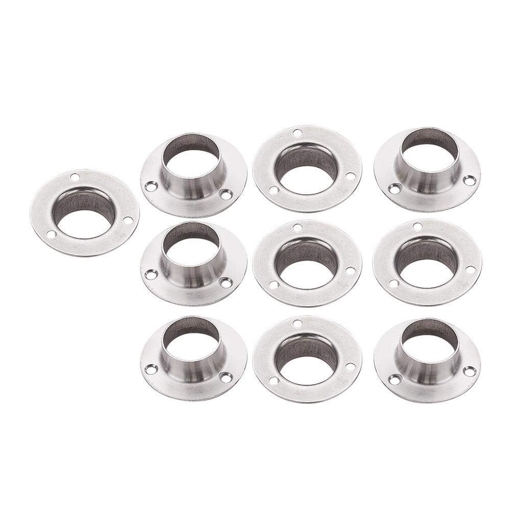 MroMax 304 Stainless Steel Wardrobe Pipe Bracket, 1Inch Dia, Wall Mount Hanging Rail Rod Support Socket 10Pcs