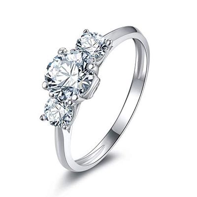 Bansriracha Vintage 3 Stones Ring 925 Sterling Silver Women SONA NSCD Engagement Ring Wedding (6.5)