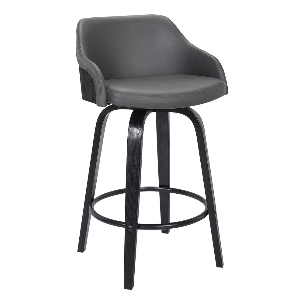 Alec Faux Leather Swivel Barstool, 26" Counter Height, Black and Gray