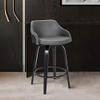 Alec Faux Leather Swivel Barstool, 26" Counter Height, Black and Gray view 2