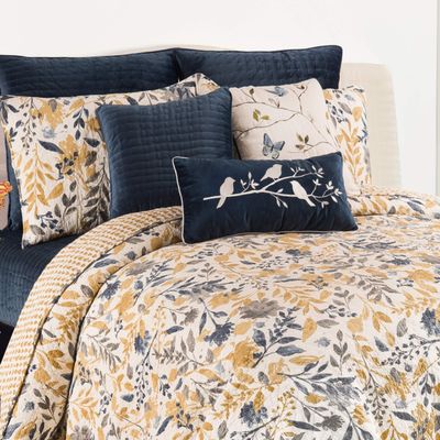 C&F Home Natural Home Twin Cotton Quilt Set All-Season Oversized Reversible Yellow Gold Floral Leaves Bedspread Bedding 2 Piece with Sham Twin 2 Piece Set Grey