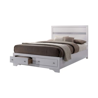 24/7 Shop at Home Prasley Contemporary Storage Wood Queen Bed, No Box Spring Required, White