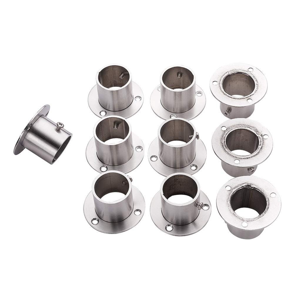 MroMax 10Pcs Stainless Steel Closet Wardrobe Rod Holder Fit 1.26 Inch Dia Tube Shower Curtain Rod End Supports Socket Flange Rod Holder Wall Mount Pipe Bracket for Closet Wardrobe Shower Curtain Rod