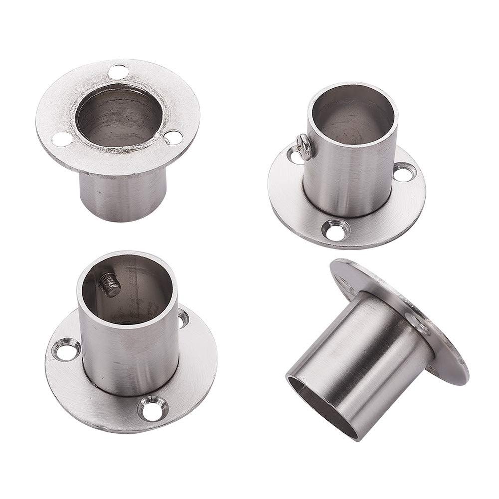 MroMax 4Pcs Stainless Steel Closet Wardrobe Rod Holder Fit 0.87 Inch Dia Tube Shower Curtain Rod End Supports Socket Flange Rod Holder Wall Mount Pipe Bracket for Closet Wardrobe Shower Curtain Rod