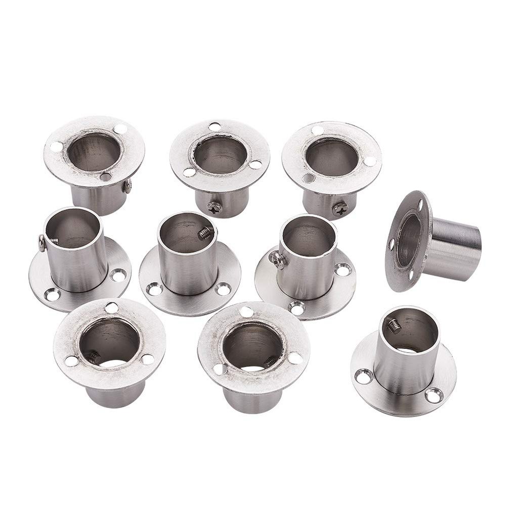 MroMax 304 Stainless Steel Wardrobe Pipe Bracket, 0.87Inch Dia, Wall Mount Hanging Rail Rod Support Socket 10Pcs