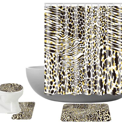 Amagical Animal Leopard Tiger Giraffe Pattern 16 Piece Bathroom Mat Set Shower Curtain Set Non Slip Bath Mat Contour Mat Toilet Cover Waterproof Shower Curtain with 12 Hooks