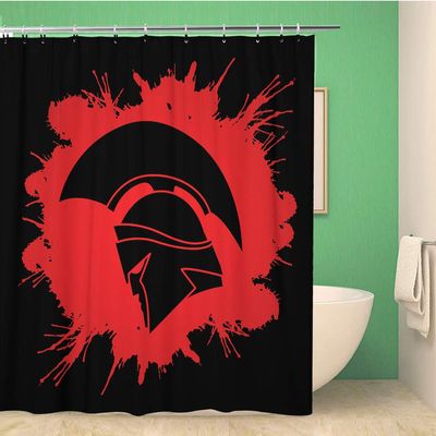 Aowced 66x72 Inches Shower Curtain Gym Spartan Warrior Helmet Designed on Splatter Blood Leader Waterproof Polyester Fabric Bath Bathroom Curtain Set with Hooks