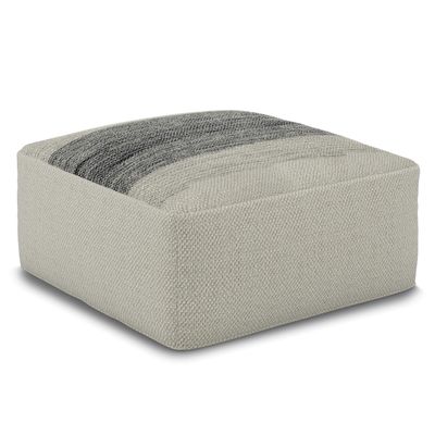 SIMPLIHOME Sabella Square Pouf - 20 inch Wide Upholstered PET Polyester Ottoman in Grey and White, Boho Indoor/Outdoor Footstool or Extra Seating for Living Room, Bedroom, or Patio, Assembled