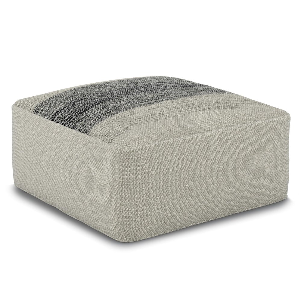 SIMPLIHOME Sabella Square Pouf - 20 inch Wide Upholstered PET Polyester Ottoman in Grey and White, Boho Indoor/Outdoor Footstool or Extra Seating for Living Room, Bedroom, or Patio, Assembled