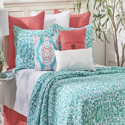 C&F Home Madison Aqua Twin Cotton Quilt Set All-Season Oversized Reversible Boho Geometric Bedding Coverlet 2 Pieces with Sham Twin 2 Piece Set Aqua Blue and White
