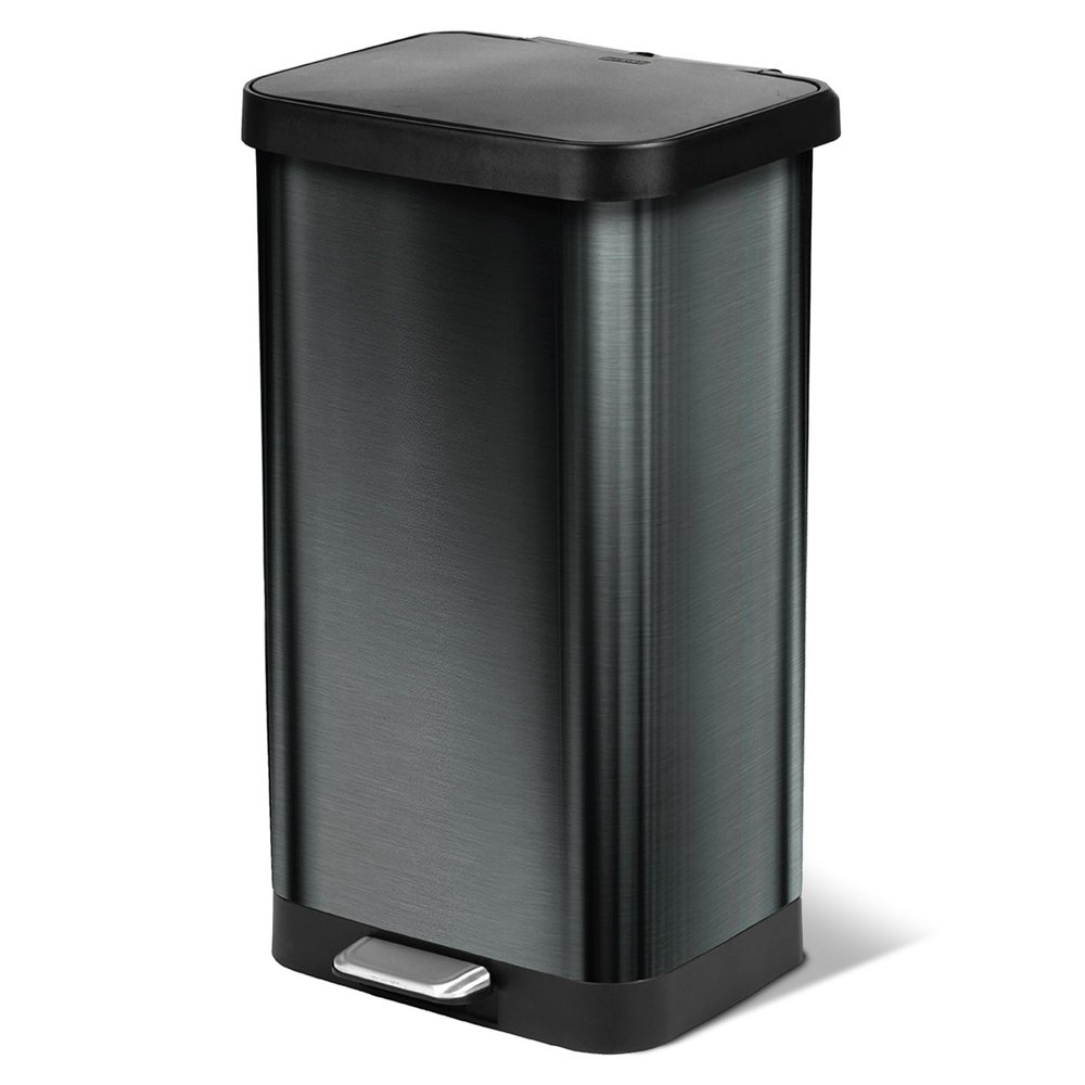 Glad Stainless Steel Step Trash Can, Large Metal Kitchen Garbage Bin with Soft Close Lid, 20 Gallon, Pewter - Indoor & Outdoor Waste Container with Odor Protection and Bag Roll Holder