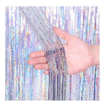 ADAMAI 5pcs 3yards Width 40inch Laser Glare Colorful Birthday Party Atmosphere with Rain Curtain Background Wall (Silver)