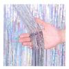 ADAMAI 5pcs 3yards Width 40inch Laser Glare Colorful Birthday Party Atmosphere with Rain Curtain Background Wall (Silver) view 1