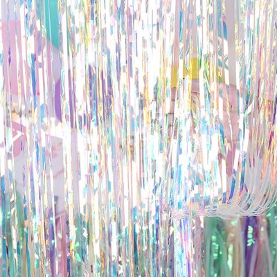 ADAMAI 5PCS Width 40inch Laser Glare Colorful Birthday Party Atmosphere with Rain Curtain Background Wall (Length in 2.5M)