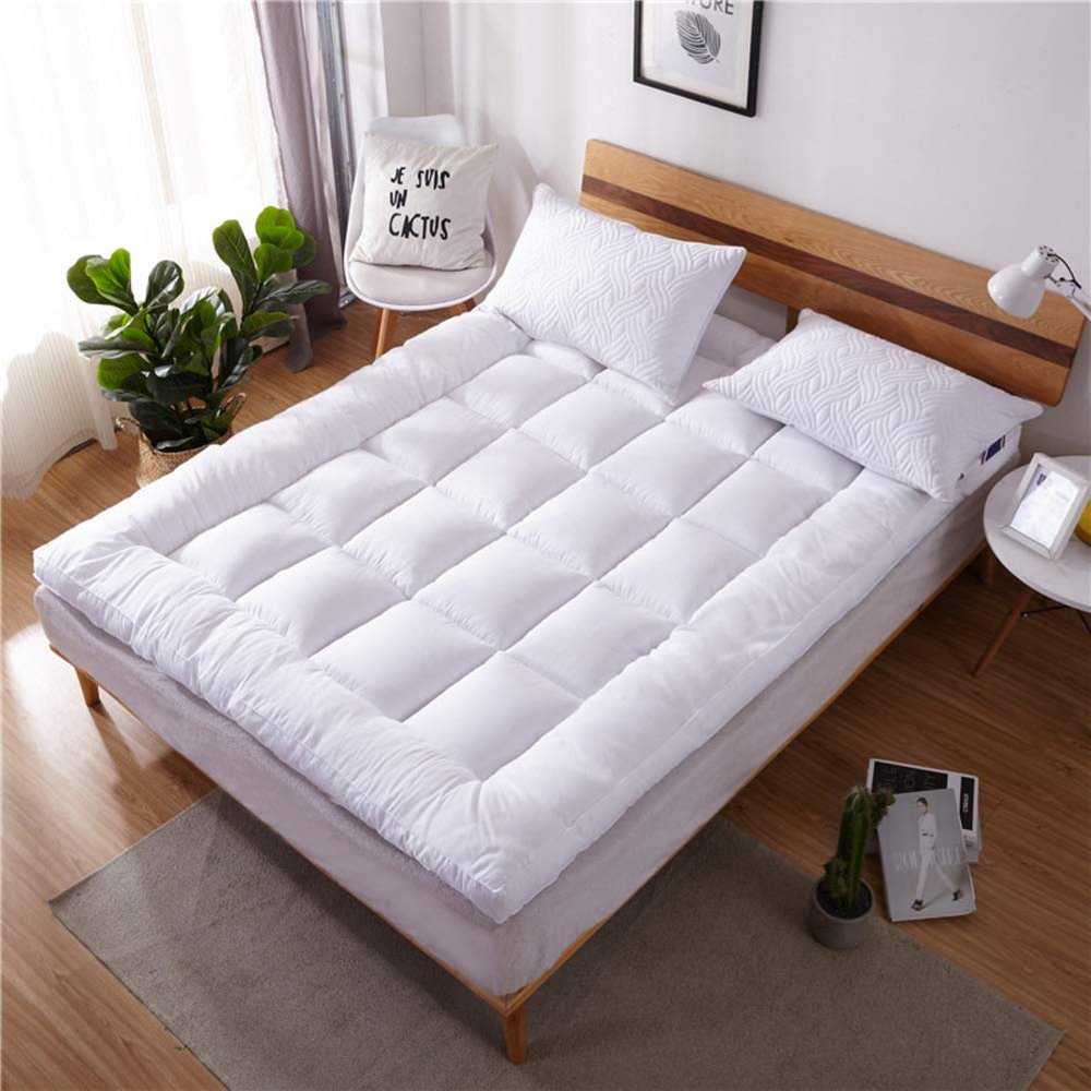 WJXBoos Traditional Japanese Futon Mattress Topper, Thicken Soft Breathable Tatami Pad Four Season Not-Slip Sleeping Pad Floor Mat-White King