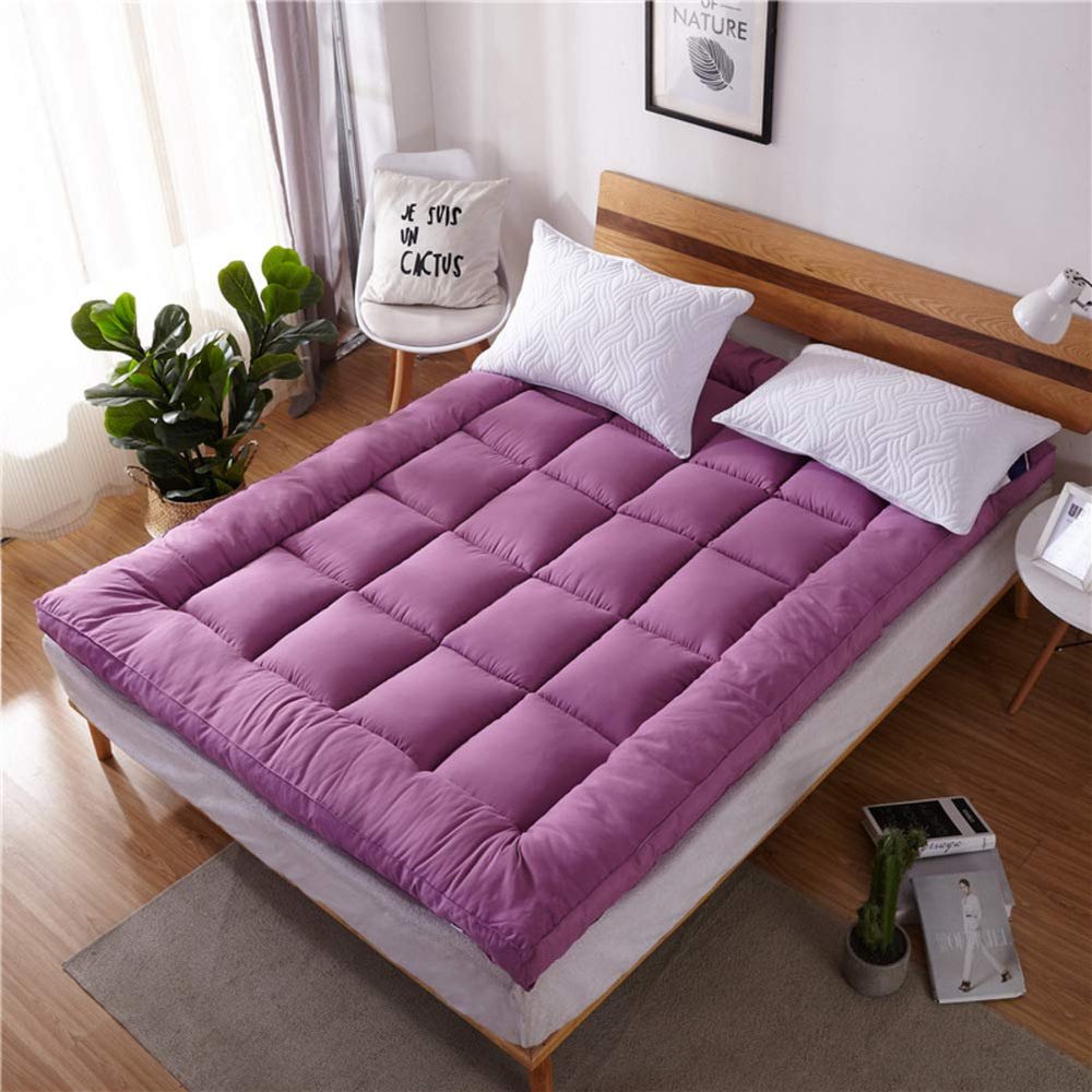 WJXBoos Traditional Japanese Futon Mattress Topper, Thicken Soft Breathable Tatami Pad Four Season Not-Slip Sleeping Pad Floor Mat-Purple King