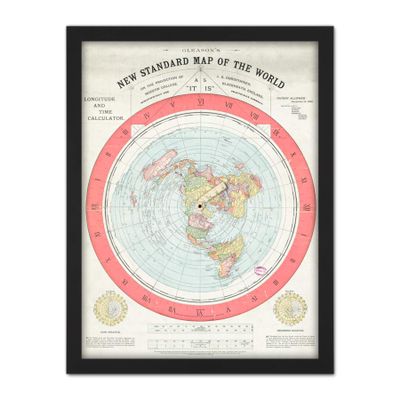 Artery8 Map Gleason 1892 World Time Calculator Flat Earth Artwork Framed Wall Art Print 18X24 Inch