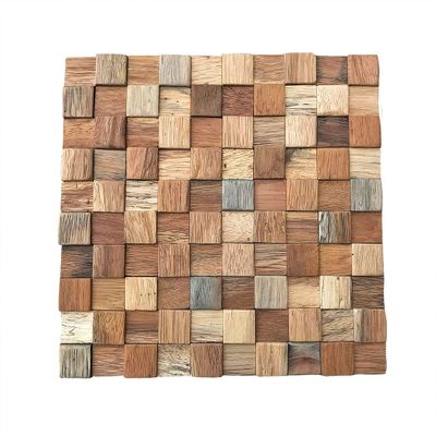 11 7/8"W x 11 7/8"H x 1/2"P Ancient Boat Wood Mosaic Wall Tile, Natural Finish