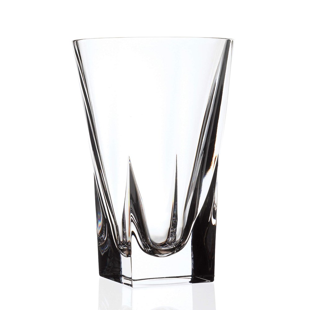 Barski Vase - Crystal Glass - 10" Height - for Flowers - Round Top - Square Bottom - Made in Europe