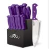 Ginsu Kiso 14-Piece Purple Knife Set with Black Block - Dishwasher Safe and Always Sharp view 1