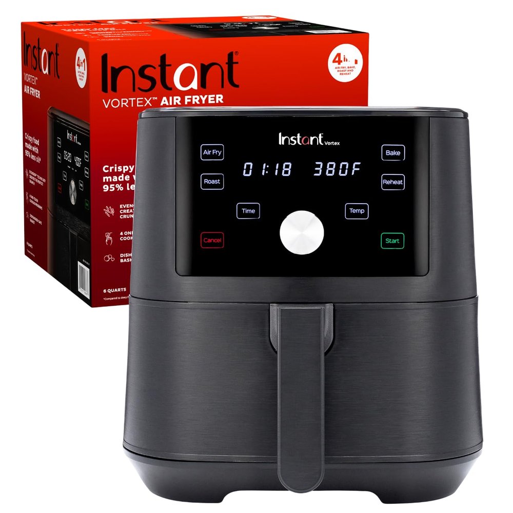 Instant Pot Vortex 6QT XL Air Fryer, 4-in-1 Functions that Crisps, Roasts, Reheats, Bakes for Quick Easy Meals, 100+ In-App Recipes, is Dishwasher-Safe, from the Makers of Instant Pot, Black