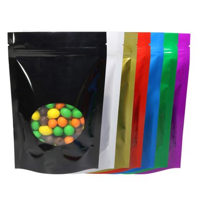 100 Double-Sided Matte/Glossy Color with Clear Round Window Stand-Up Pouch (4.7" x 7.1", Glossy Mixed)