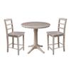International Concepts 36" Round Extension Dining Table 34.9"H With 2 Madrid Counter height Stools, Washed Gray Taupe view 1