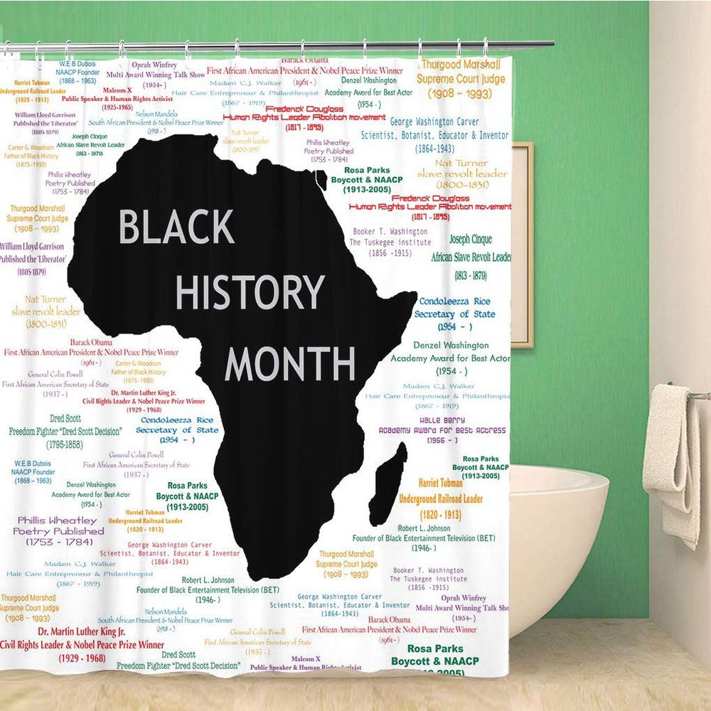 Aowced 66x72 Inches Shower Curtain Black History Month Including Names Time Periods Waterproof Polyester Fabric Bath Bathroom Curtain Set with Hooks
