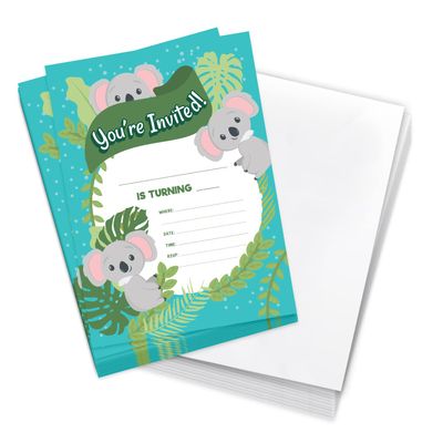Desert Cactus Koala Happy Birthday Invitations Style 2 Invite Cards (10 Count) With Envelopes Boys Girls Kids Party (10ct)