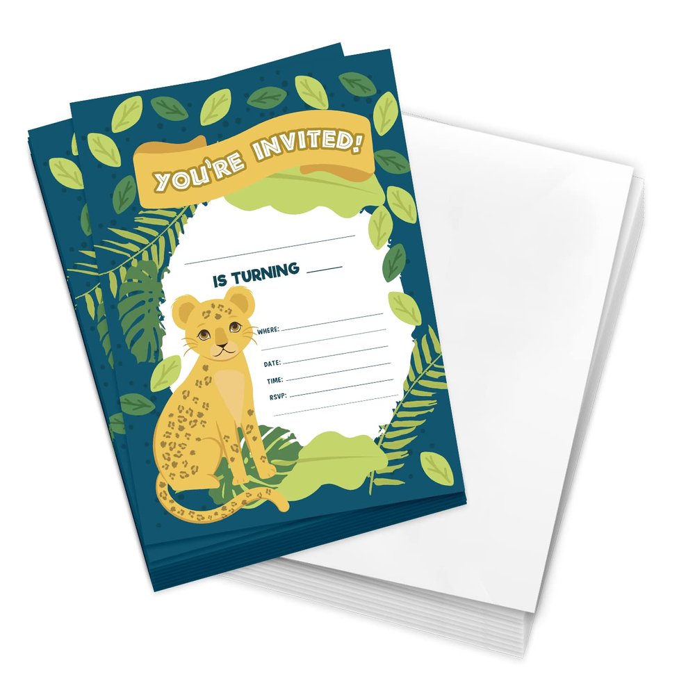 Desert Cactus Cheetah Happy Birthday Invitations Style 1 Invite Cards (10 Count) With Envelopes Boys Girls Kids Party (10ct)